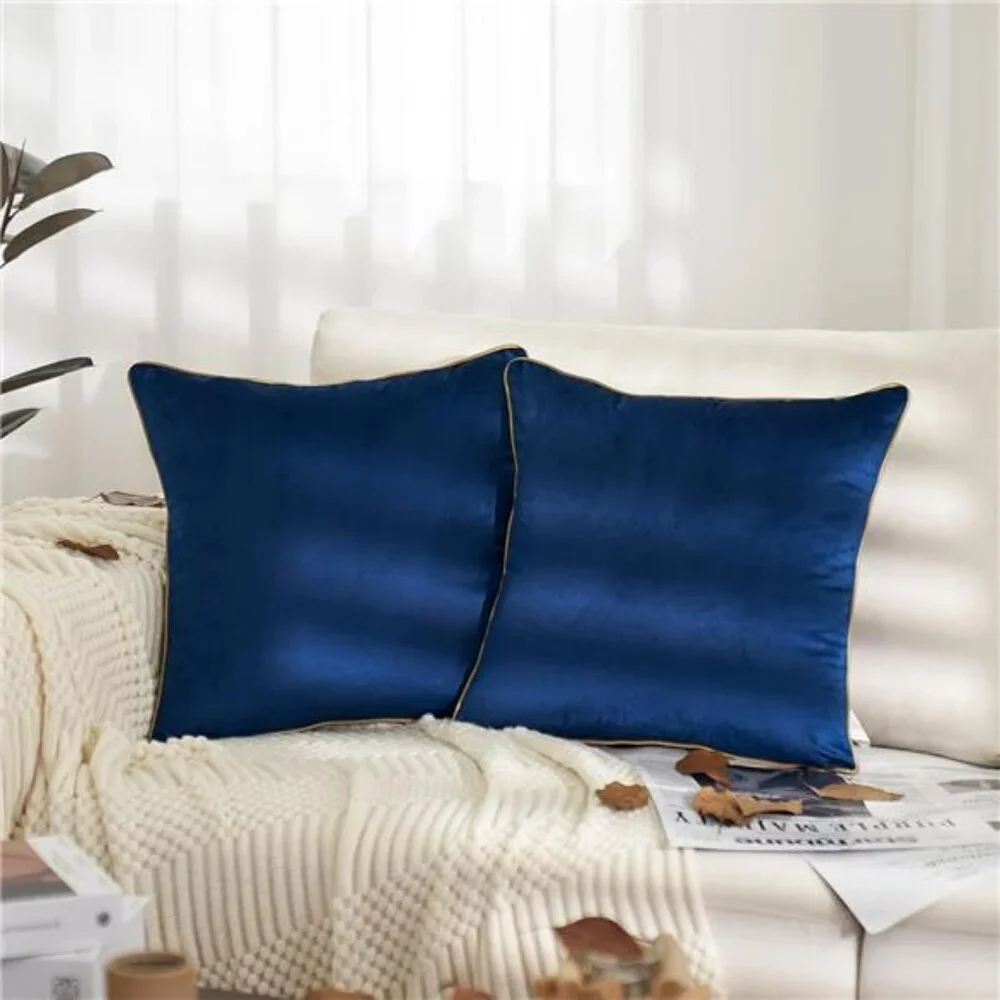 Navy Blue Velvet Pillow Covers 18x18 Set of 2 Soft Decorative Cushion Cases Sofa
